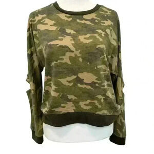 Joe’s Camouflage Cropped High Low Long Sleeve Cutout Elbow Green Girls L